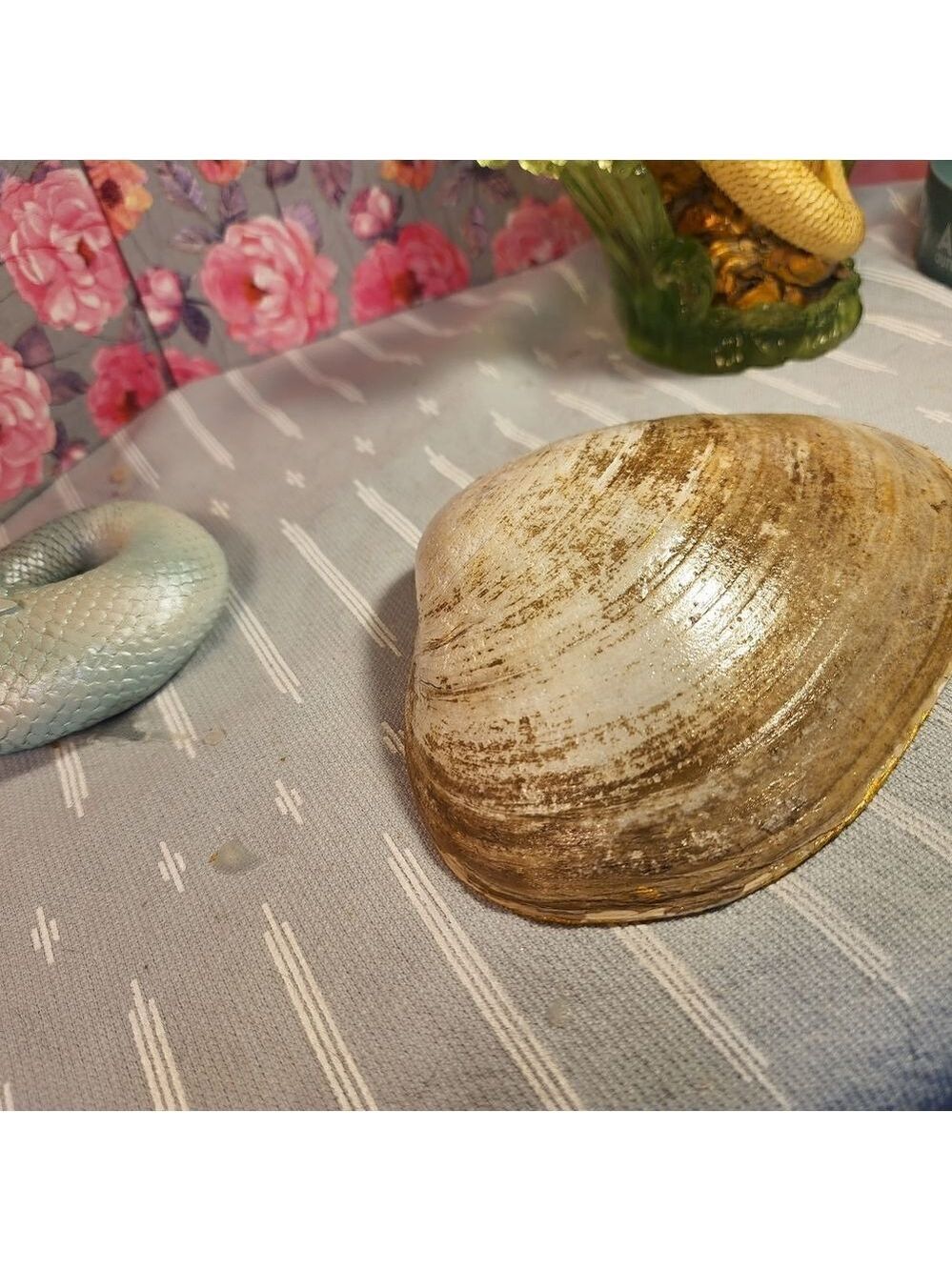 DECOUPAGE CLAM SHELL DECOUPAGE BLUE DESIGN TRINKET DISH - Picture 11 of 13